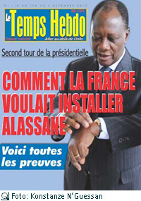 Titelblatt Le Temps Hebdo vom 1.12.2010, Foto: Konstanze N’Guessan